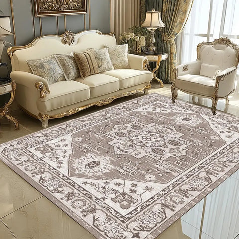 Navak Carpet Beige &amp; Elfenbein, waschbarer Flanell-Teppich, schmutzabweisend und rutschfest, Heimdekor-Teppich, für stark frequentierte Bereiche im Wohnzimmer