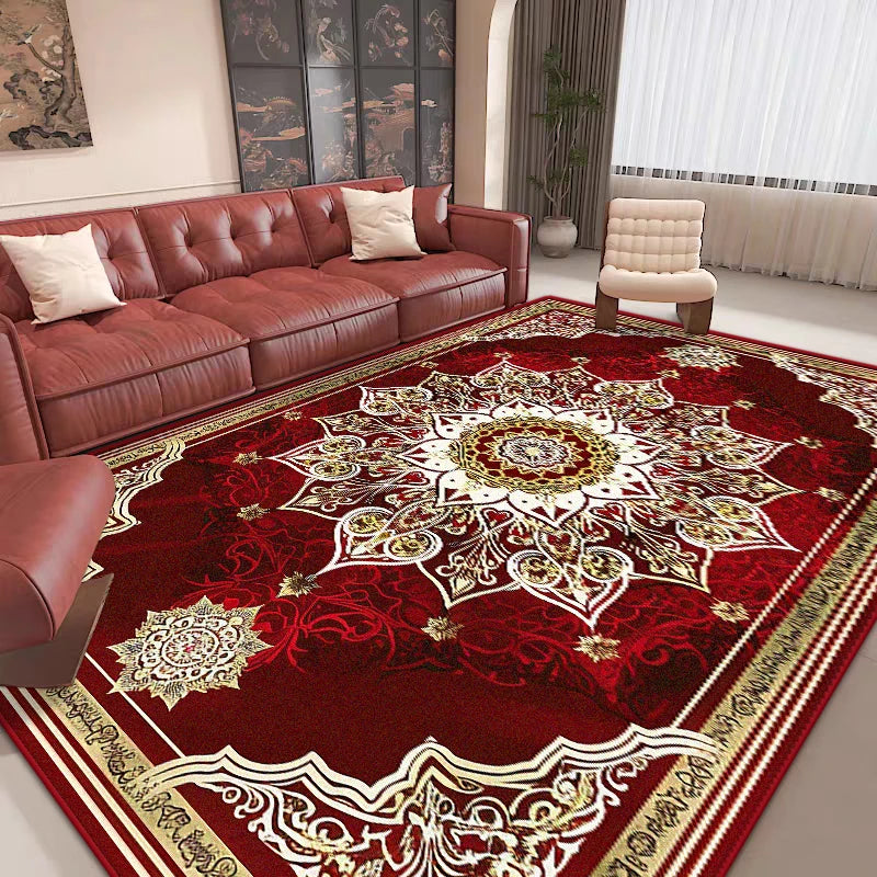 Navak Carpet Luxurious Retro Rugs for Living Room European Decoration Home Sofa Area Non-slip Floot Mat Bedroom Cloakroom Red Soft Carpet