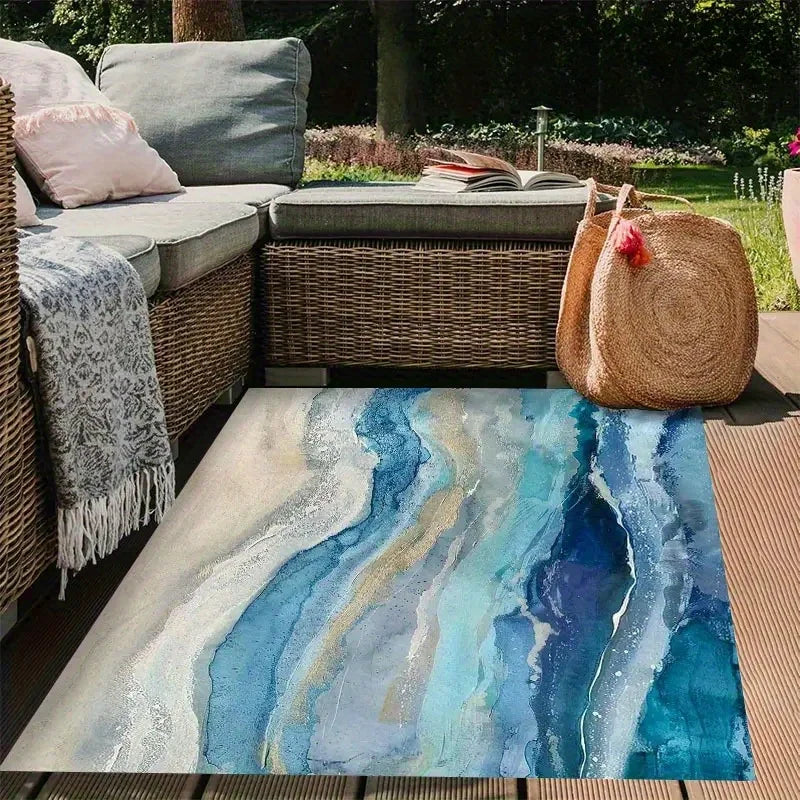 Navak Carpet Golden Diamond Velvet Dot Plüschunterseite 1 Stück Küstenblauer Marmor-Teppich, vielseitige Matte für drinnen und draußen für Zuhause