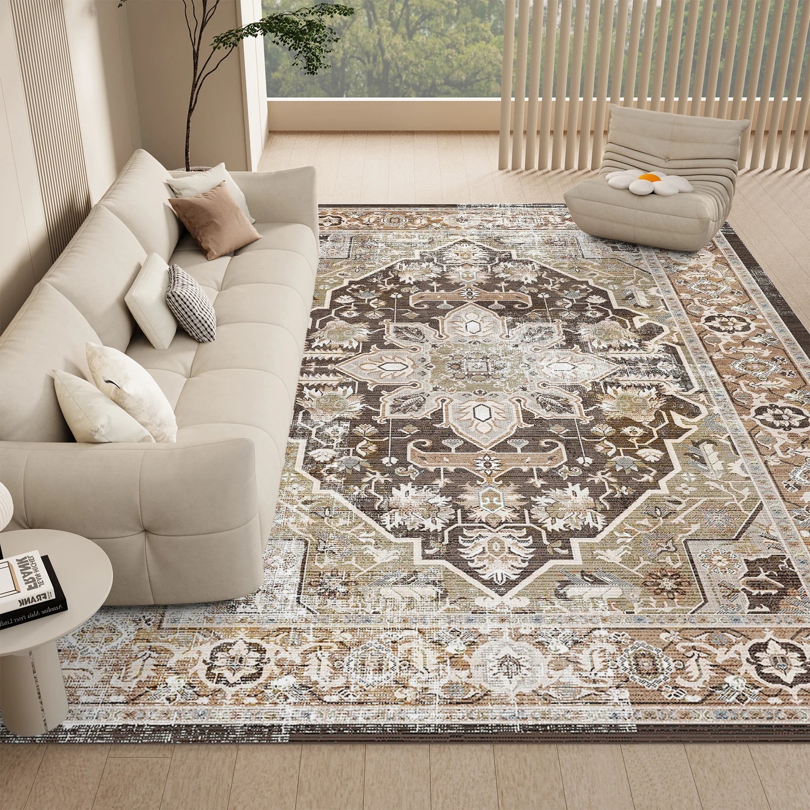 Navak Carpet Orhopui Boho-Teppich, maschinenwaschbarer Outdoor-Camping-Teppich, rutschfester, schmutzabweisender, maschinenwaschbarer Teppich