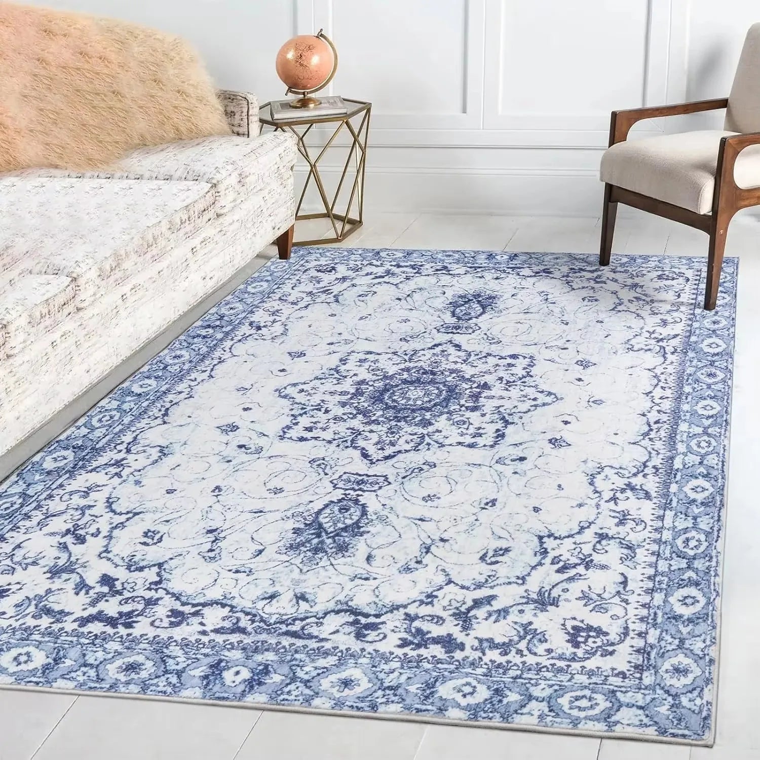 Navak Teppich, rutschfeste Rückseite, rosa, weicher Teppich, faltbar, maschinenwaschbar, Retro-Stil, für Wohnzimmer, Schlafzimmer, Esszimmer, Heimbüro, Dekoration