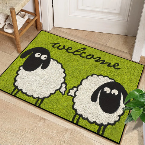 Navak Carpet Elegante, rustikale Willkommensmatte mit Schafmotiv, maschinenwaschbarer Bodenteppich für die Inneneinrichtung | Perfekt für Eingangsbereich, Küche, Schlafzimmer und Flur