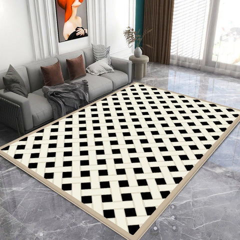 Navak Carpet Nordic Black White Simple Style Carpets for Living Room Soft Washable Non-slip Large Area Rugs for Bedroom Decoration Home Mat