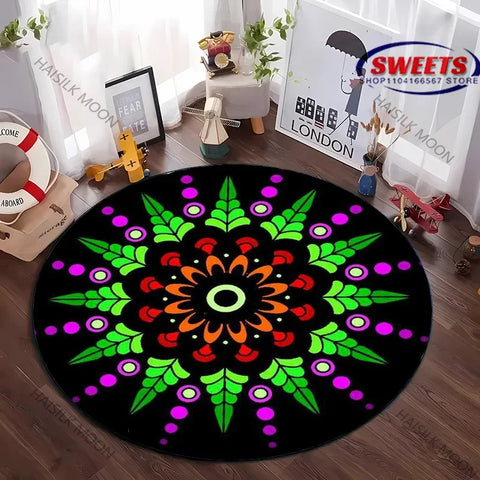 Navak Carpet Next Day Shipping Mandala Flower Printing Round Carpet Bedroom Living Room Sofa All Season Mat Kids Room Non-Slip Decorative Rug