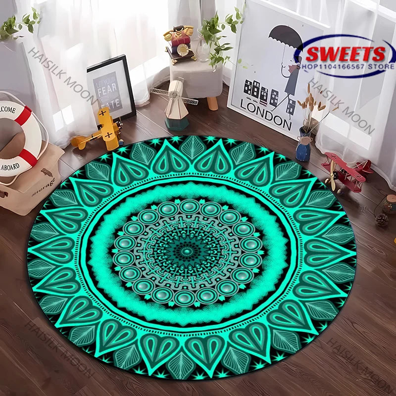 Navak Carpet Next Day Shipping Mandala Flower Printing Round Carpet Bedroom Living Room Sofa All Season Mat Kids Room Non-Slip Decorative Rug