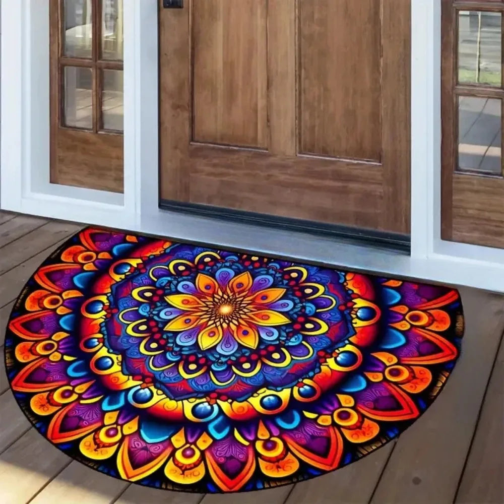 Navak Carpet Rutschfeste, halbrunde Fußmatte mit Blumenmuster, saugfähig, Willkommensteppich, waschbar, Fußmatte, Eingangsmatte für drinnen und draußen