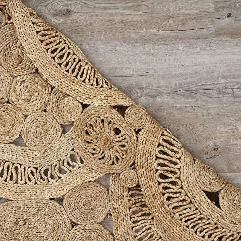 Navak Teppich, natürlicher geflochtener Jute-Teppich, rund, handgefertigt, für den Innenbereich, weich, Bohemian-Stil, geometrisches Design, Heimdekoration, Esszimmer, Schlafzimmer, Wohnzimmer