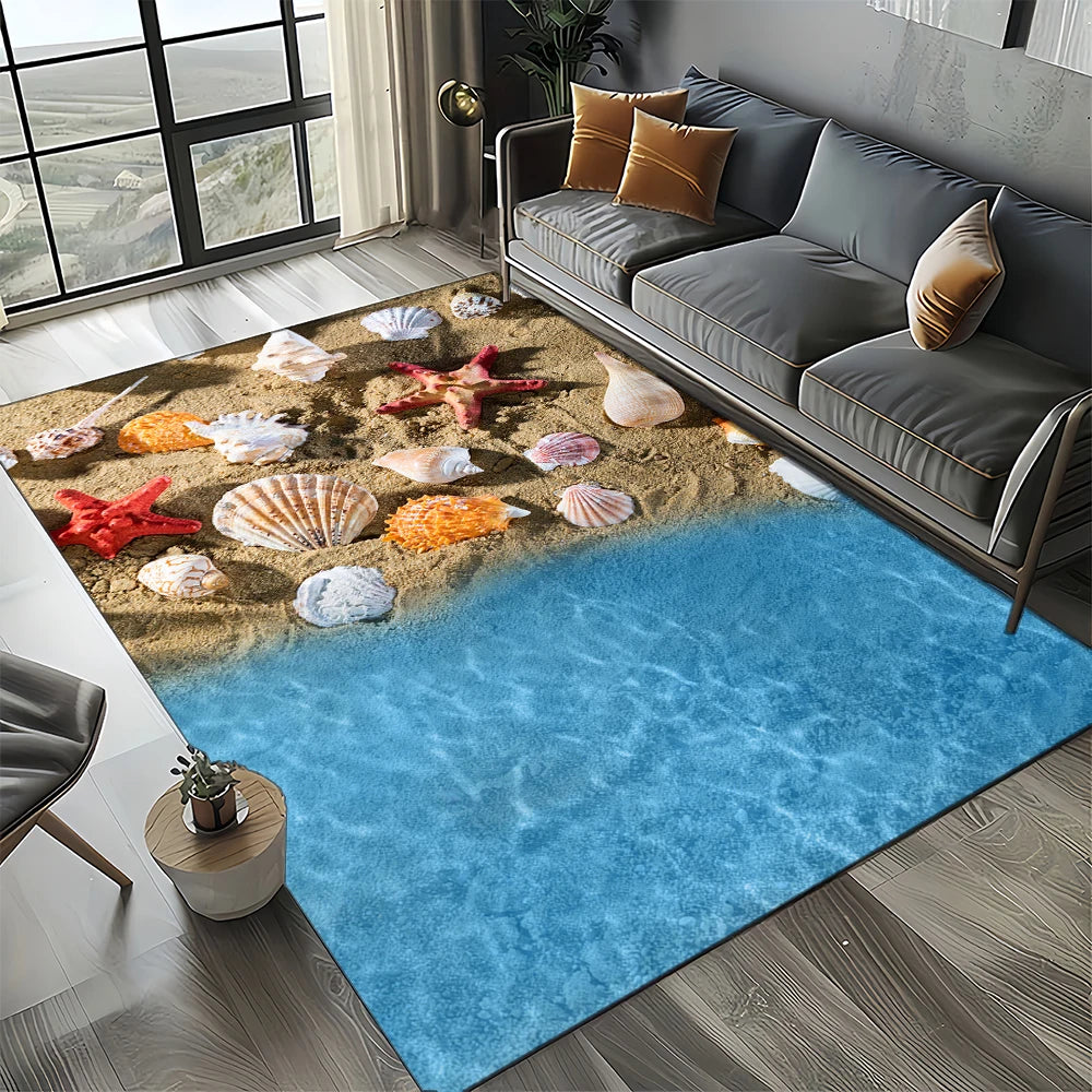 Navak Carpet 2025 Neuer Seestern-Strand-Muschel-Seestern-Sand-Teppich für Wohnzimmer, Schlafzimmer, Heimsofa-Dekoration, Kinderspiel-Rutschfeste Bodenmatte