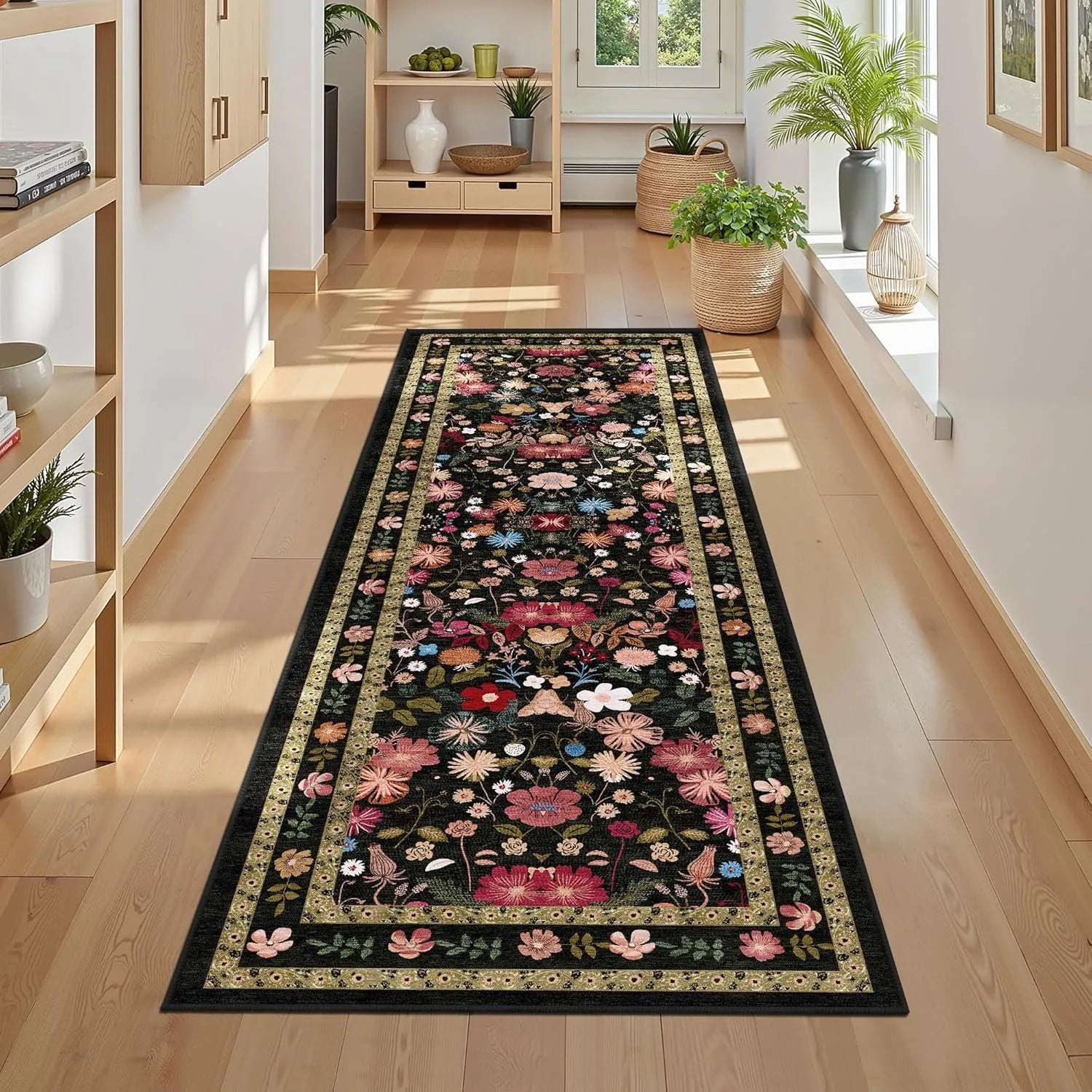 Navak Teppich, floraler Flurläufer, Teppich, weiche Blume, botanischer langer Teppich, Schlafzimmer, rutschfeste Bodenmatte, maschinenwaschbar, Küche, Heimdekoration