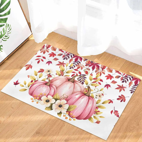 Navak Teppich, Herbst, rosa Kürbisse, Blumen, Blätter, Willkommens-Fußmatten, Dekor, Küche, Flur, Balkon, Teppiche, Schlafzimmer, neben der Fußmatte, rutschfeste Bodenmatte