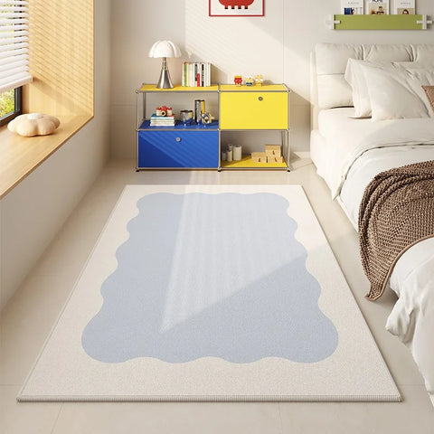 Navak Teppich Schlafzimmer Bodenmatte Rutschfester weicher bequemer Teppich Blau-weiße Welle Geometrischer süßer Teppich Lange Heimdekorationsmatten 침실 카펫