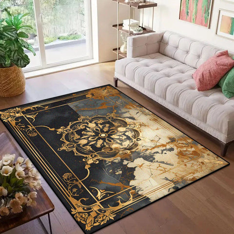 Navak Carpet Marmor-Stil, luxuriöser Teppich mit goldenem Rand für Wohnzimmer, weicher, rutschfester großer Schlafzimmerteppich, maschinenwaschbar, Eingangstürmatte