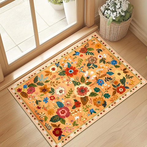 Navak Carpet Crystal Velvet CarpetFloral Area Rug Machine Washable Soft Print Boho Carpet Non Slip Footmat Low Pile Flower Area Rugs for