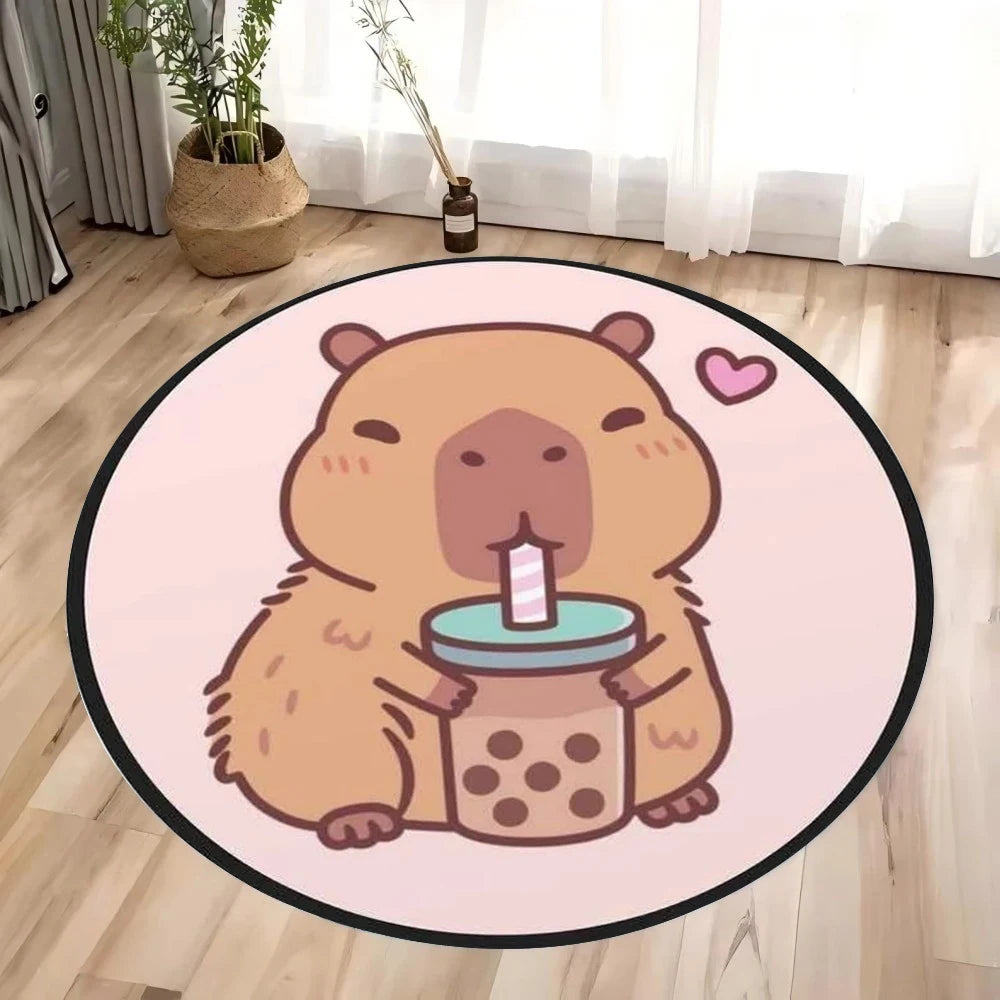 Navak Carpet Daily Picks Cute Cartoon Capybara Round Rug for Living Room Bedroom Bedside Area Floor Mat Swivel Chairs Mat Home Decor Kid's Gifts