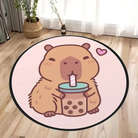 Navak Carpet Daily Picks Cute Cartoon Capybara Round Rug for Living Room Bedroom Bedside Area Floor Mat Swivel Chairs Mat Home Decor Kid's Gifts