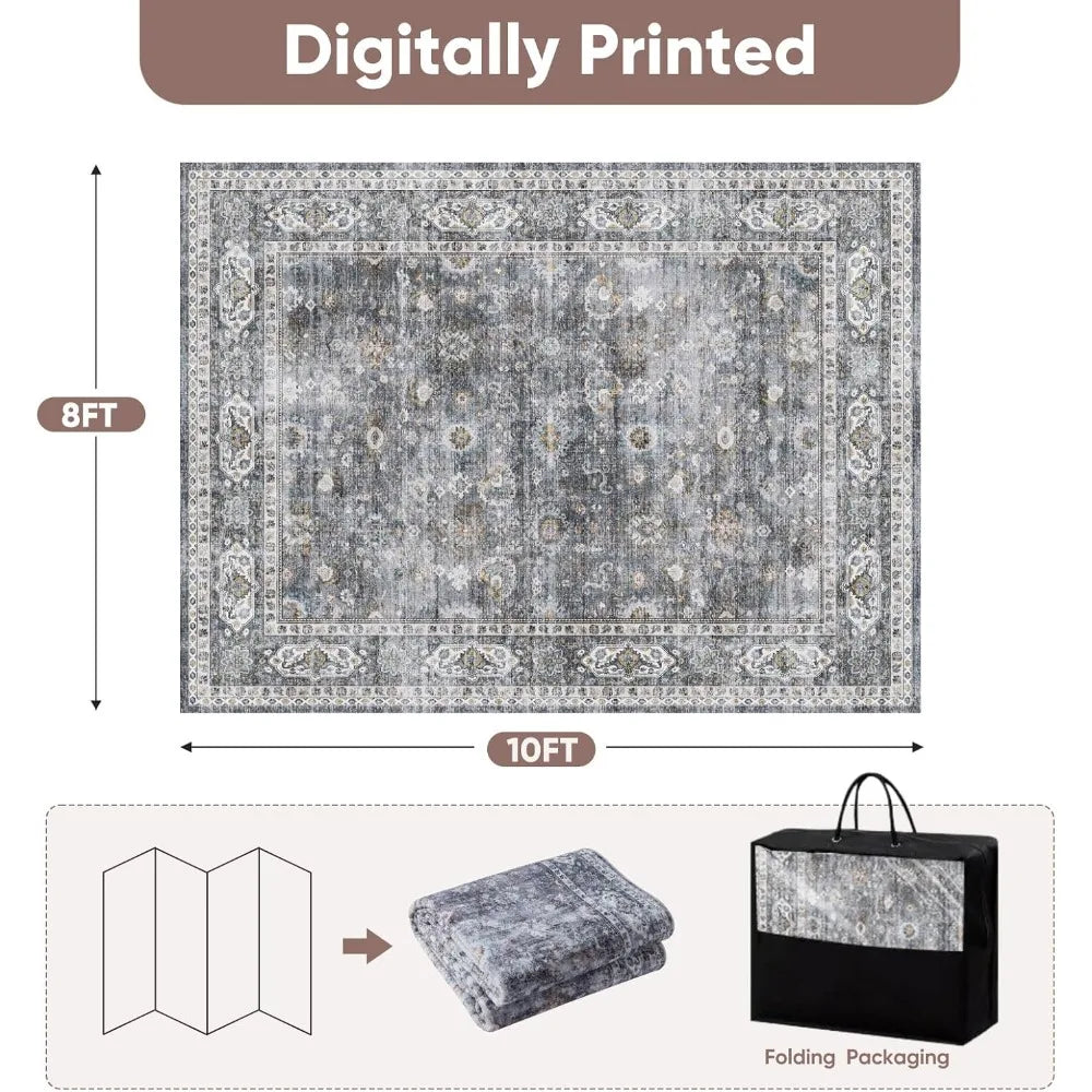 Navak Carpet 8x10 Teppich, waschbarer Boho-Teppich, weicher großer Teppich, rutschfest, fusselfrei, Vintage-Teppich aus Kunstwolle für Wohnzimmer, Bauernhaus, Esszimmer