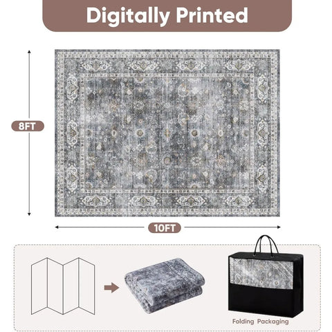 Navak Carpet 8x10 Teppich, waschbarer Boho-Teppich, weicher großer Teppich, rutschfest, fusselfrei, Vintage-Teppich aus Kunstwolle für Wohnzimmer, Bauernhaus, Esszimmer