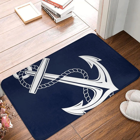 Navak Teppich Anker Nautisch Weiß &amp; Marineblau Anti-Rutsch Fußmatte Bodenmatte Kissen Teppich Teppich für Küche Eingang Zuhause Badezimmer Wohnzimmer Matten