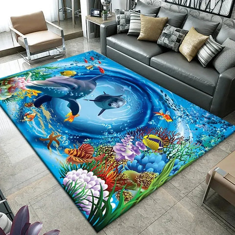 Navak Carpet3D Strand Meer Wellen Muster Teppich Tür Bodenmatte Fisch Fußmatte Rutschfeste Bodenmatte Wohnzimmer Teppich Home Zimmer Schlafzimmer Dekoration