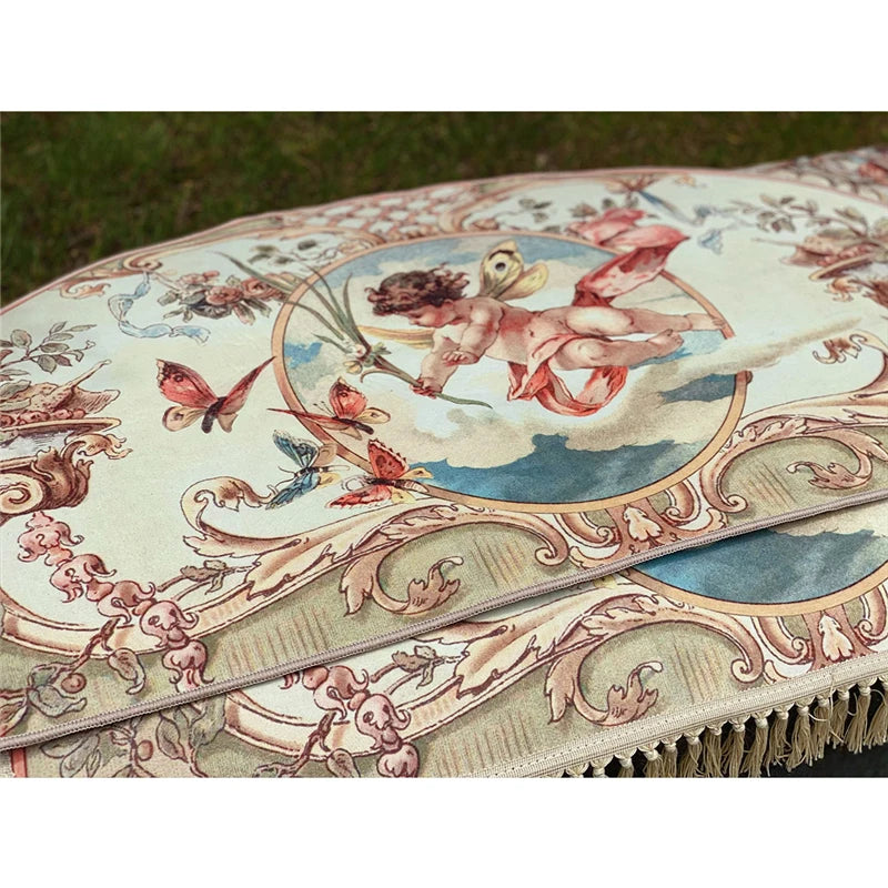 Navak Teppich Retro Wohnzimmer Teppiche Home Dekoration für Schlafzimmer Teppich Kleine Fußmatte Europäischer Engel Gedruckt Baumwolle Veranda Hand Quaste Teppich
