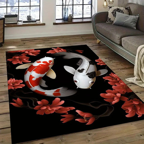 Navak Carpet Large brocade carp and cherry blossom area carpet-non-slip crystal velvet floor mat for living room and bedroom decoration