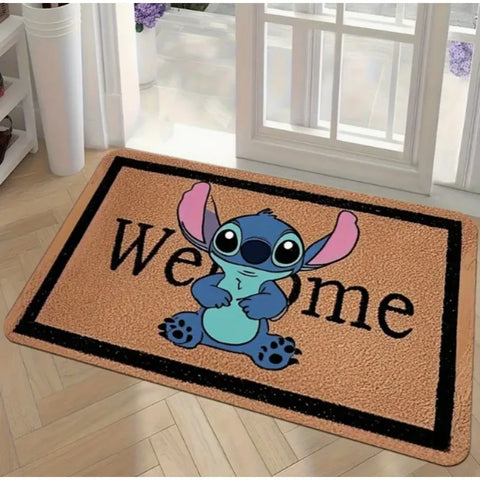 Navak Carpet 1 Stück Stitch The Movie Willkommens-Fußmatte, rutschfest, lebendiges Blumendesign, maschinenwaschbar, leicht zu reinigen, Heimdekoration, Kinderteppich