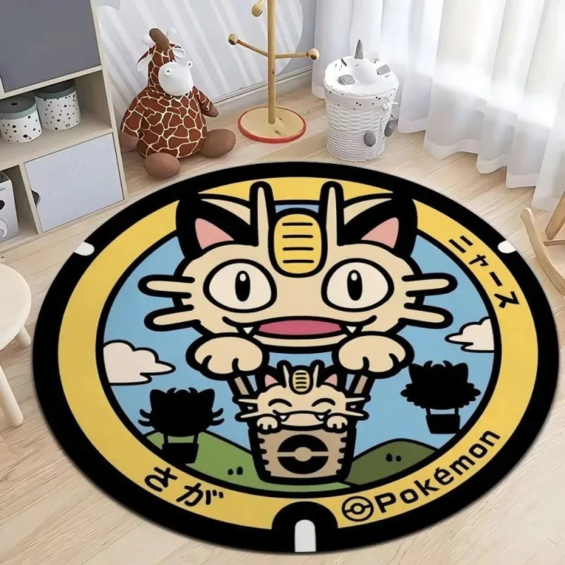 Navak Carpet Daily Picks Disney Japan Anime Pokemon Round Floor Mat Living Room Sofa Bedroom Rug Cute Non-Slip Machine Washable Carpet Home Decor