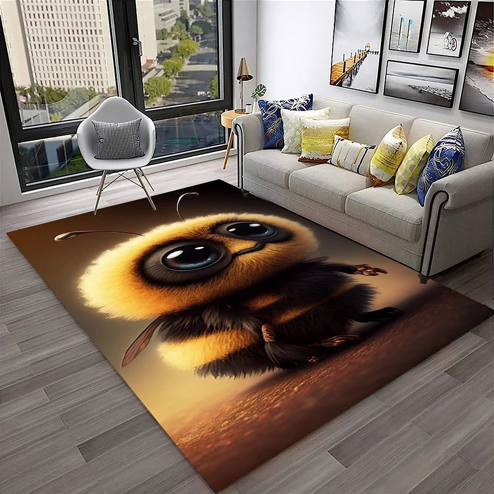 Navak Teppich, süße Biene, Honigbiene, Insekten-Cartoon, 3D-Teppich für Zuhause, Wohnzimmer, Schlafzimmer, Sofa, Fußmatte, Dekor, Kinderbereich, Teppich, rutschfeste Bodenmatte