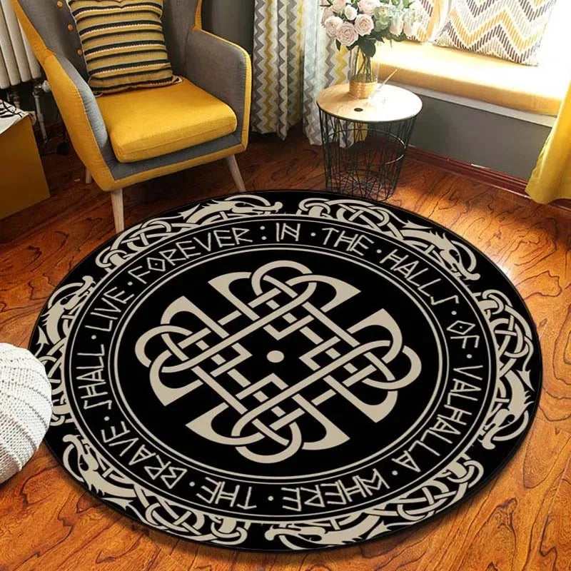 Navak Teppich Weltenbaum, rund, Wikinger-Druck, nordische Mythologie, rund, für Wohnzimmer, Schlafzimmer, Bodenmatte, Spielzimmer