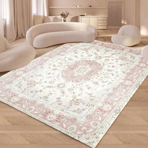 Navak Teppich, rutschfeste Rückseite, rosa, weicher Teppich, faltbar, maschinenwaschbar, Retro-Stil, für Wohnzimmer, Schlafzimmer, Esszimmer, Heimbüro, Dekoration