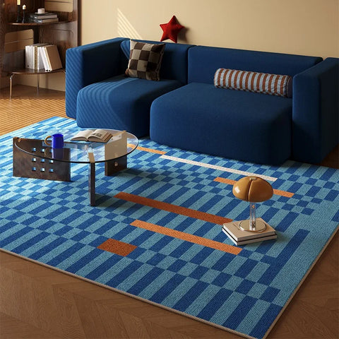 Navak Teppich Großflächiger Teppich für Wohnzimmer Schlafzimmer Fußmatten Retro Blau Gestreifter Schlingenflor TPR Teppich Sofa Couchtisch Fußmatte 카페트 거실 대형