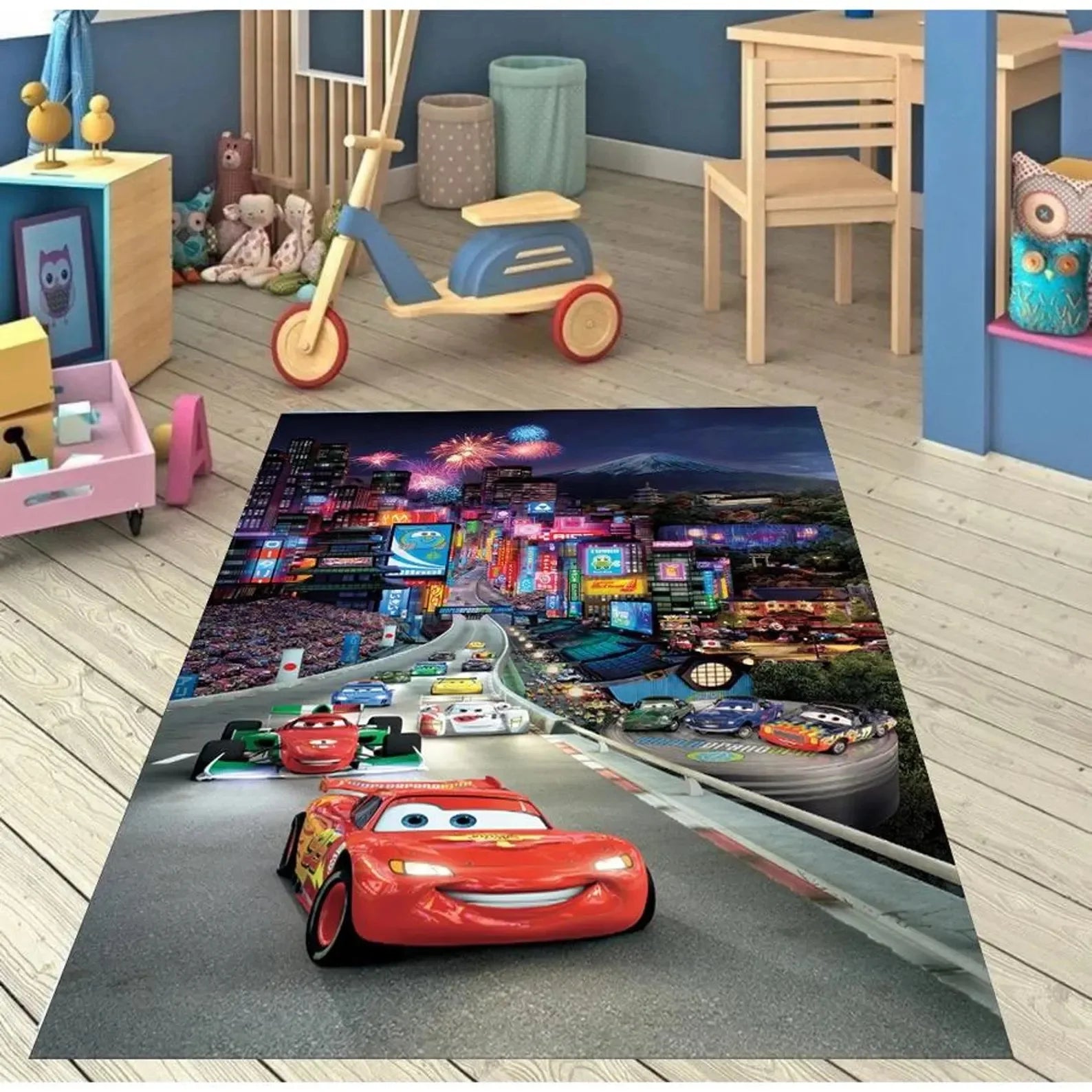 Navak Carpet Daily Picks Autobahn-Auto-Bodenteppich, McQueen-Cartoon-Auto-Teppich für Kinderzimmer-Dekoration, minimalistische Spielmatte für Kinderzimmer, Geschenkideen