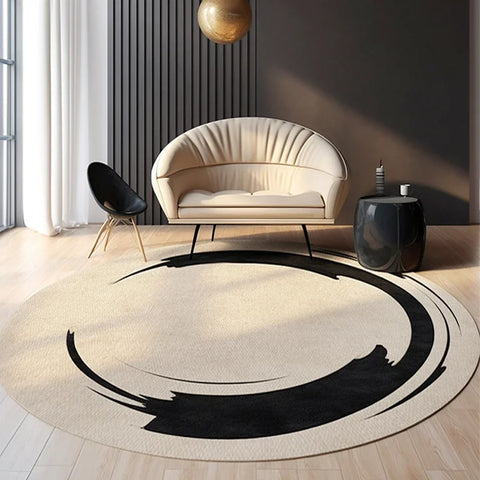 Navak Teppich Wohnzimmerteppich Rund Einfach Leicht Luxus Schlafzimmer Teppiche Schwarzer Ring Geometrischer Teppich Schmutzabweisend Drehstuhl Teppiche Alfombra