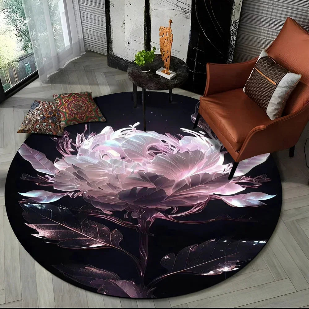 Navak Teppich, 3D, luxuriös, Blumen, Rosen, Gänseblümchen, nordischer runder Teppich für Wohnzimmer, Schlafzimmer, Kinderspielzimmer, Stuhldekoration, Haustierbereich, rutschfeste Matte