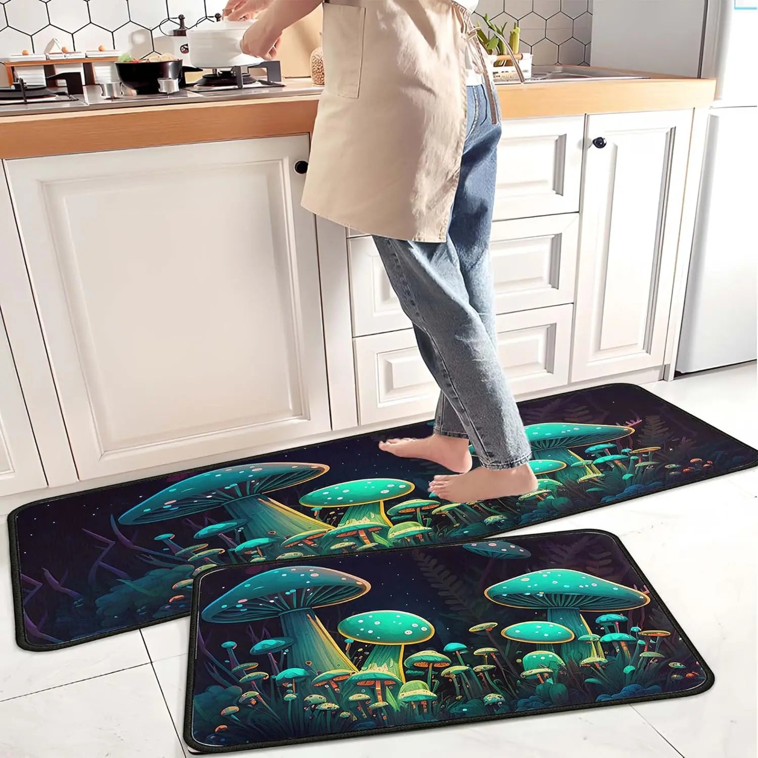 Navak Carpet Exclusive Picks 2-teilige Küchenteppiche und -matten in Kaffeebraun, rutschfest, waschbar, flecken- und lichtbeständig, Läuferteppich für den Küchenflur, Küchen- und Heimdekoration