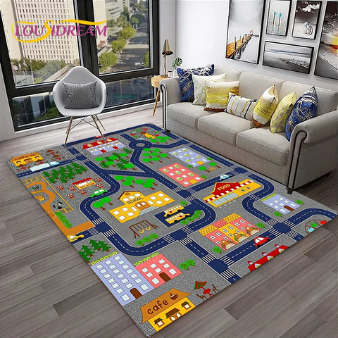 Navak Teppich Kinderspielmatte Verkehrsautobahn Stadt Spielzimmer Teppich Teppich für Zuhause Wohnzimmer Schlafzimmer Fußmatte Dekor, Bereich Teppich rutschfeste Bodenmatte