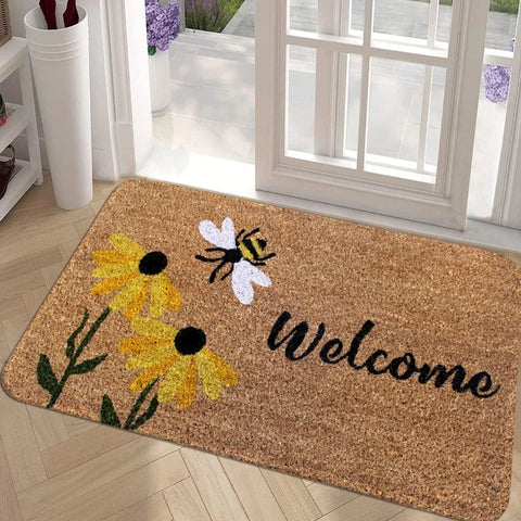 Navak Teppich mit Blumen- und Buchstabengrafik, rutschfeste Fußmatte für drinnen und draußen, Willkommensteppich für Schlafzimmer, Nachttisch, Garderobe, kleine Matten für Zuhause und Küche