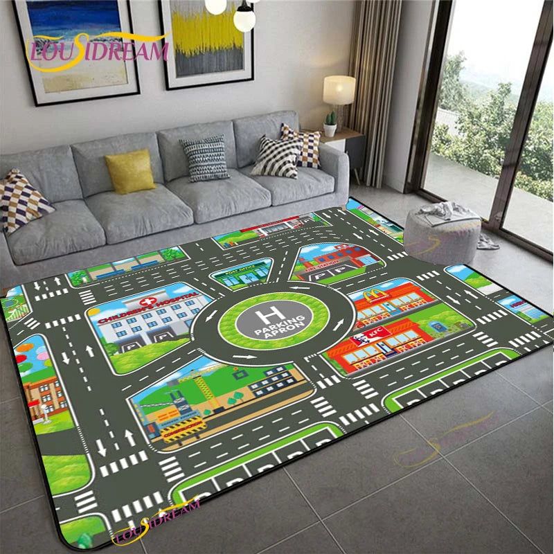 Navak Teppich Alfombra Straßenverkehrsroutenkarte Teppich Wohnzimmer Sofa Couchtisch Schlafzimmer Teppiche Küche Kinderspiel Anti-Rutsch-Bodenmatte Wohnkultur