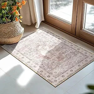 Navak Teppich, maschinenwaschbar, kein Flor, rutschfest, Vintage-Teppiche für Wohnzimmer, Schlafzimmer und Esszimmer, Bohemian-Stil, Used-Look I