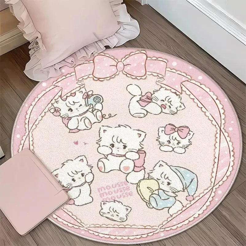 Navak Carpet Daily Picks DISNEY Kawaii Mikko Mousse Runde Matte Souffle Cammy Latte süßer Nachttisch Wohnzimmer Schlafzimmer Teppich Bodendekor Mädchen Teppich