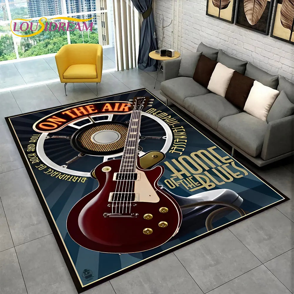 Navak Teppich, klassische Gitarre, E-Gitarre, Bass, Teppich für Wohnzimmer, Schlafzimmer, Sofa, Fußmatte, Dekoration, rutschfeste Bodenmatte für Kinderspiele
