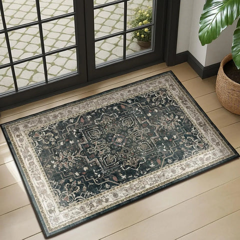 Navak Carpet Crystal velvet carpetVintage DistressedArea Rugs for Living Room Bedroom Non Slip Washable, Medallion Pattern Printed Low