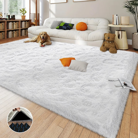 Navak Carpet White Fluffy Shaggy Non-Slip Rugs For Living Room Bedroom Nursery,Luxury Modern Plush Carpet with 4 Stickers,Room Decor Rugs