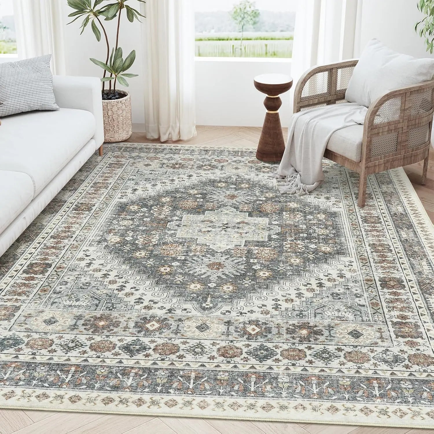 Navak Carpet zesthomeArea Rugs - Ultradünner, waschbarer Teppich, schmutzabweisender Teppich mit rutschfester Rückseite für Wohnzimmer, Schlafzimmer, Vintage Home De