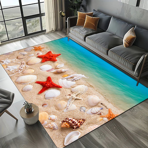 Navak Carpet 2025 Neuer Seestern-Strand-Muschel-Seestern-Sand-Teppich für Wohnzimmer, Schlafzimmer, Heimsofa-Dekoration, Kinderspiel-Rutschfeste Bodenmatte