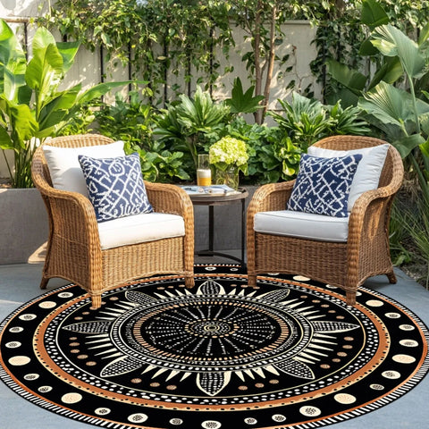 Navak Carpet Afrikanischer geometrischer runder Teppich, strapazierfähiges Polyester, lichtbeständig und waschbar, mystisches ethnisches Design, für Schlafzimmer/Wohnzimmer