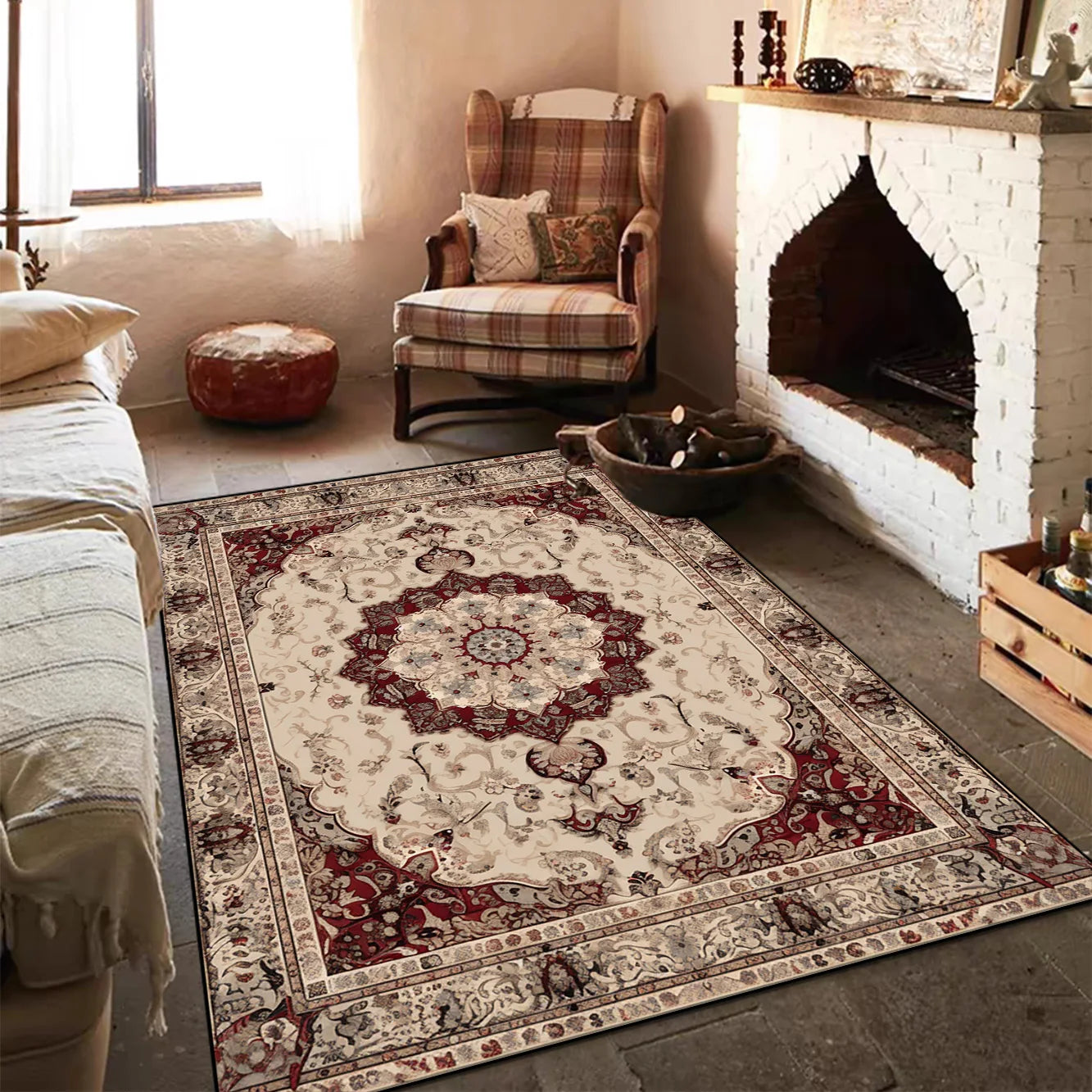 Navak Teppich, Bohemian Schlafzimmer Nachttisch Weicher Teppich Großflächiger Teppich für Wohnzimmer Zimmerdekor Rutschfeste Fußmatten Eingangstürmatte im persischen Stil