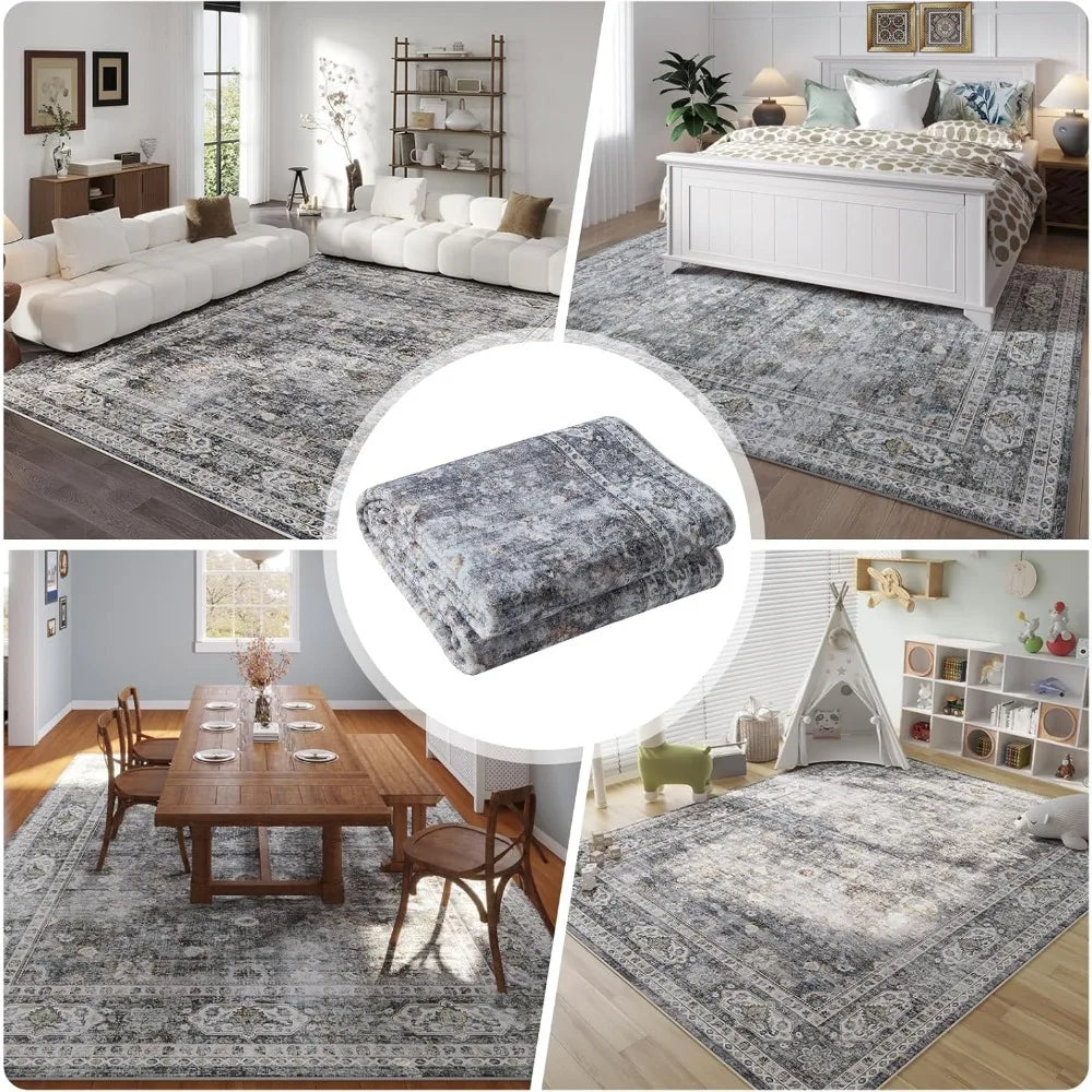 Navak Carpet 8x10 Teppich, waschbarer Boho-Teppich, weicher großer Teppich, rutschfest, fusselfrei, Vintage-Teppich aus Kunstwolle für Wohnzimmer, Bauernhaus, Esszimmer
