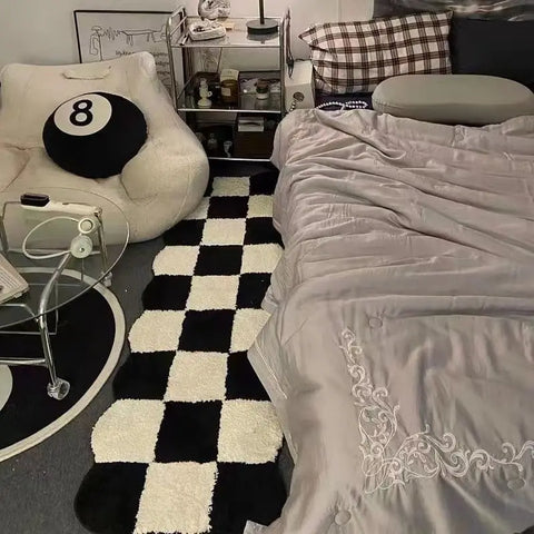 Navak Teppich, koreanischer Stil, Teppich für Wohnzimmer, Plüsch, Schwarz, Weiß, einfarbig, dick, rutschfest, Ins-Stil, kleine Teppiche, Schlafzimmer, flauschige Fußmatte