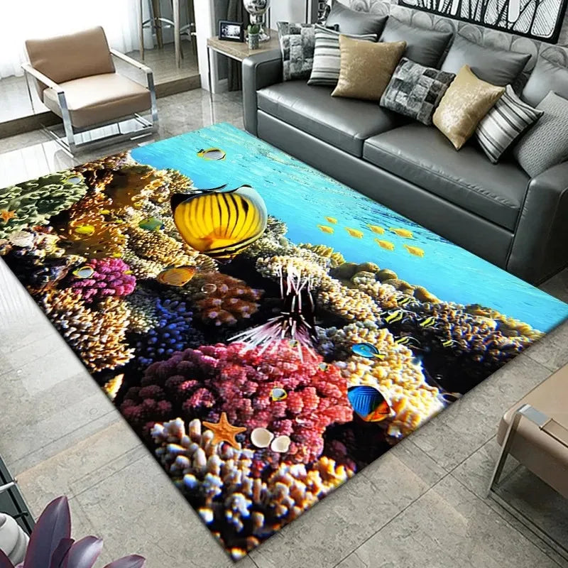 Navak Carpet3D Strand Meer Wellen Muster Teppich Tür Bodenmatte Fisch Fußmatte Rutschfeste Bodenmatte Wohnzimmer Teppich Home Zimmer Schlafzimmer Dekoration
